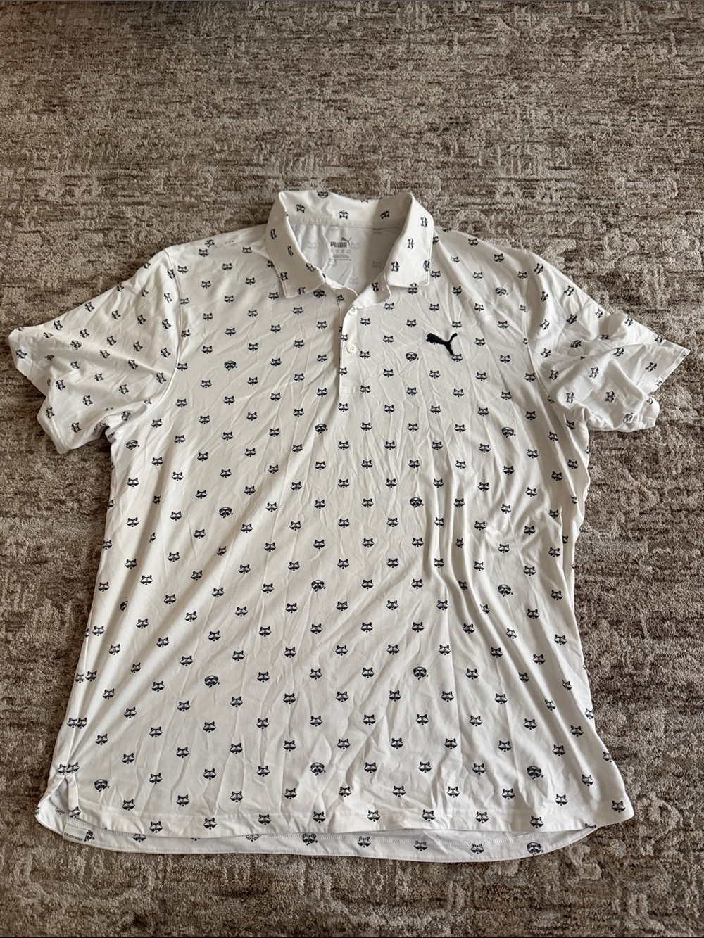 Puma Golf White Polo Shirt with Navy Print